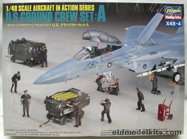 Hasegawa 1/48 U.S. Ground Crew Set: A with Engine Starting Vehicle / Test Stand / Fire Extinguishers / Hand Cart / Pilot and Ground Crew Figures, X48-4 plastic model kit